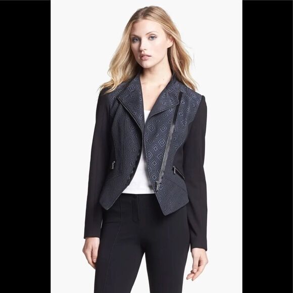 Ellie Tahari Viola' black blazer moto Jacket size 10 - Picture 2 of 15